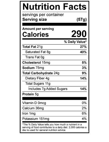 chef mikey's granola nutrional informaiton label